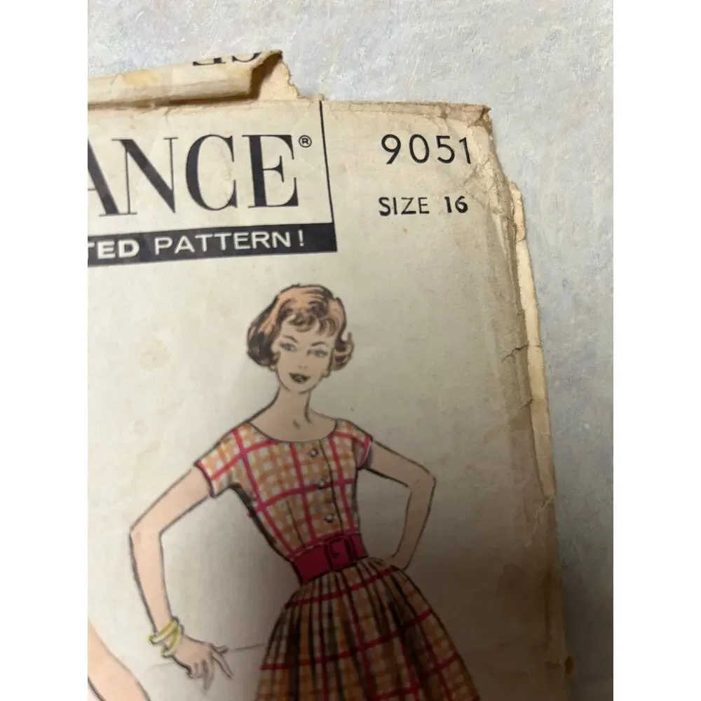 Vintage 1950's Advance Pattern #9051 Jr. and Misses One‎ Piece Dress Size 16 HTF